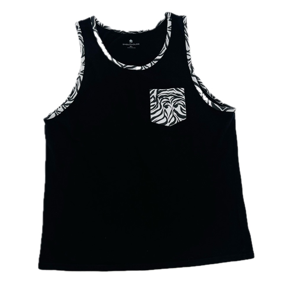 SHOUTHOUSE Zeebs Tank Top, Zebra Print Pocket & Trim, Men's Size XL